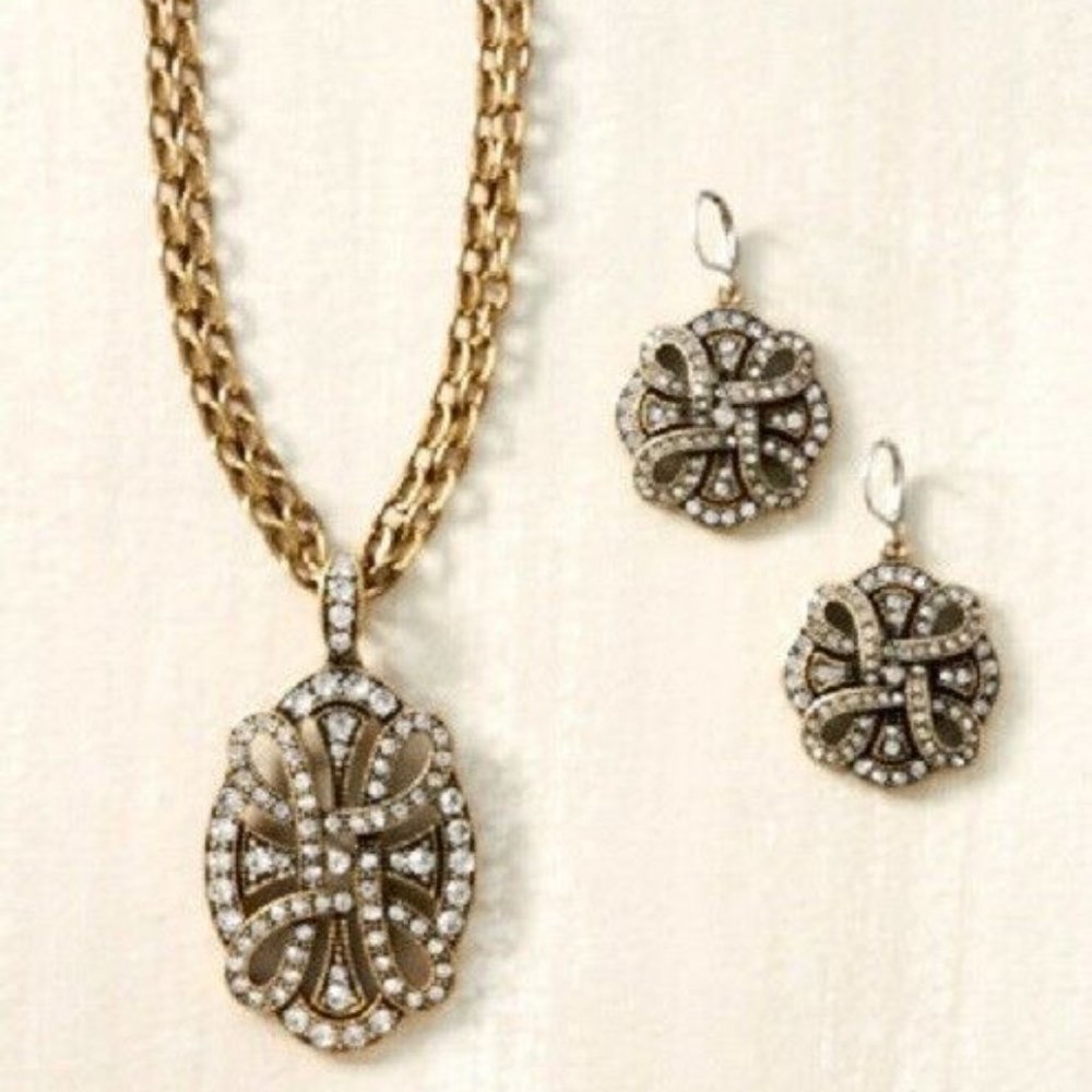 Jewel Kade 2pc Brass/Crystal Necklace/Earring Set